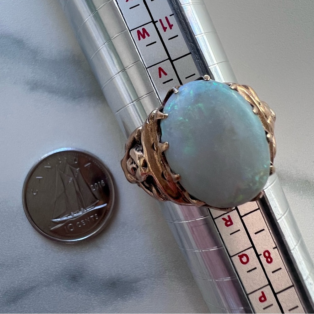 RARE 1970s Solid Gold 10K Men's/Women's Figural Authentic Australian Opal Ring - Picture 14 of 16